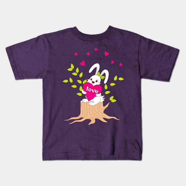 bunny with love on the stump Kids T-Shirt by Alina